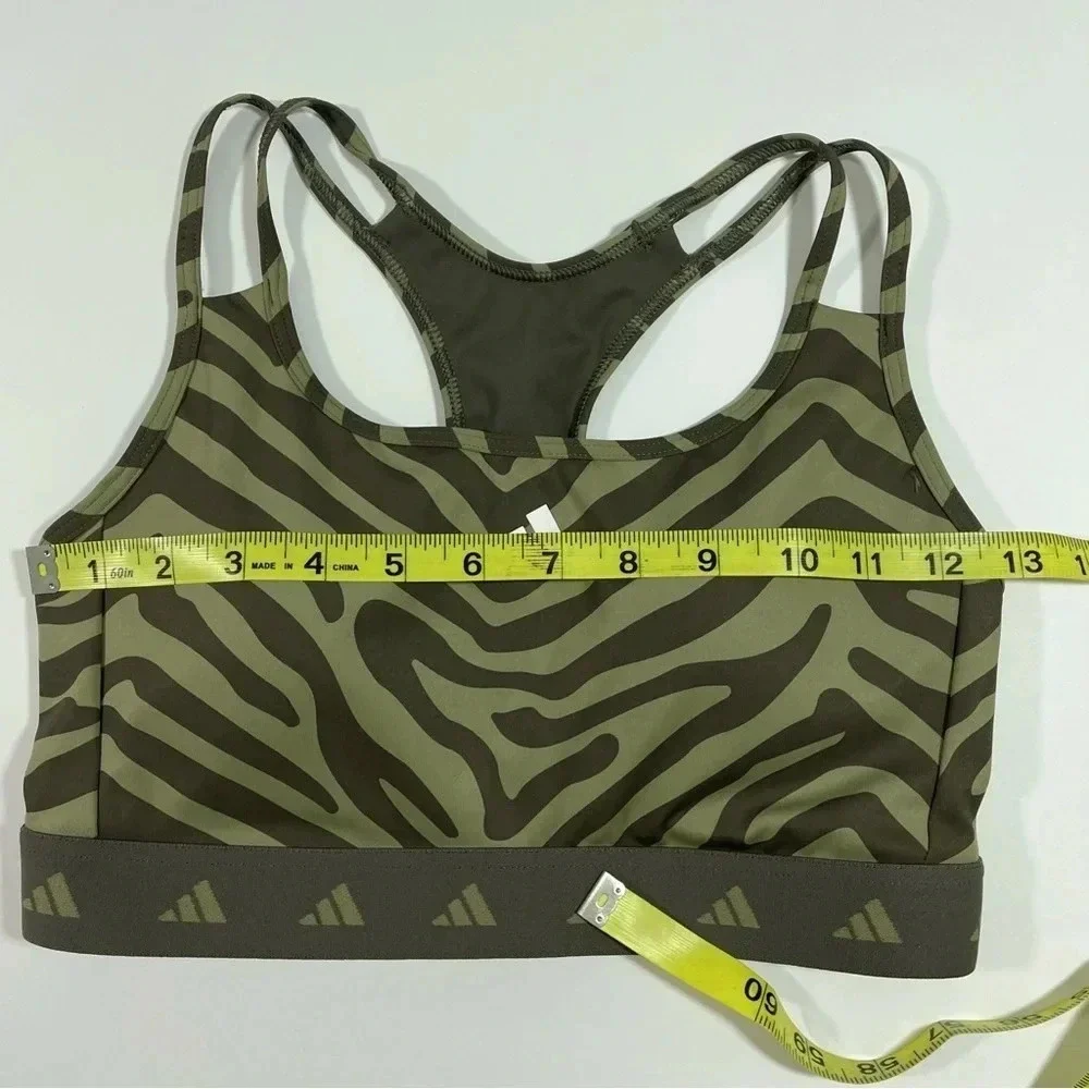 Adidas Hyperglam Tech fit Zebra Print Sports Bra Orbit Green - Picture 5 of 8